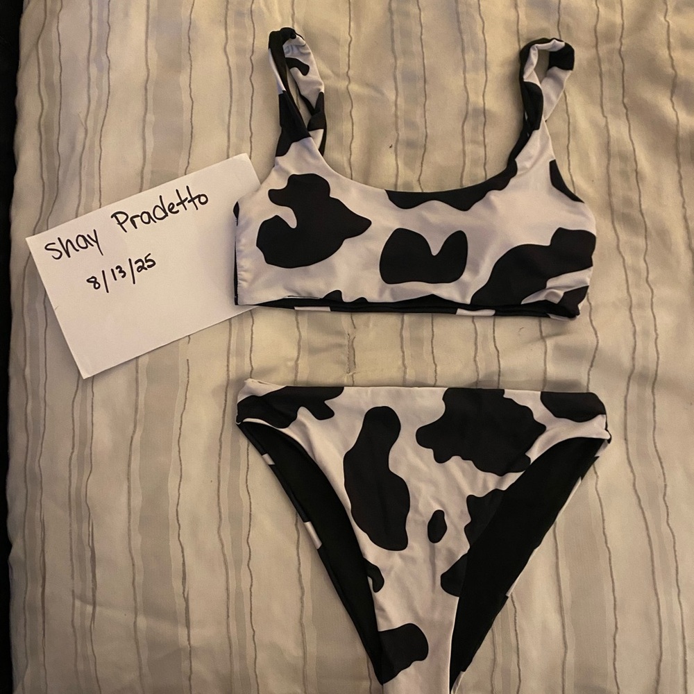 Black and White Cow Print Bikini Set